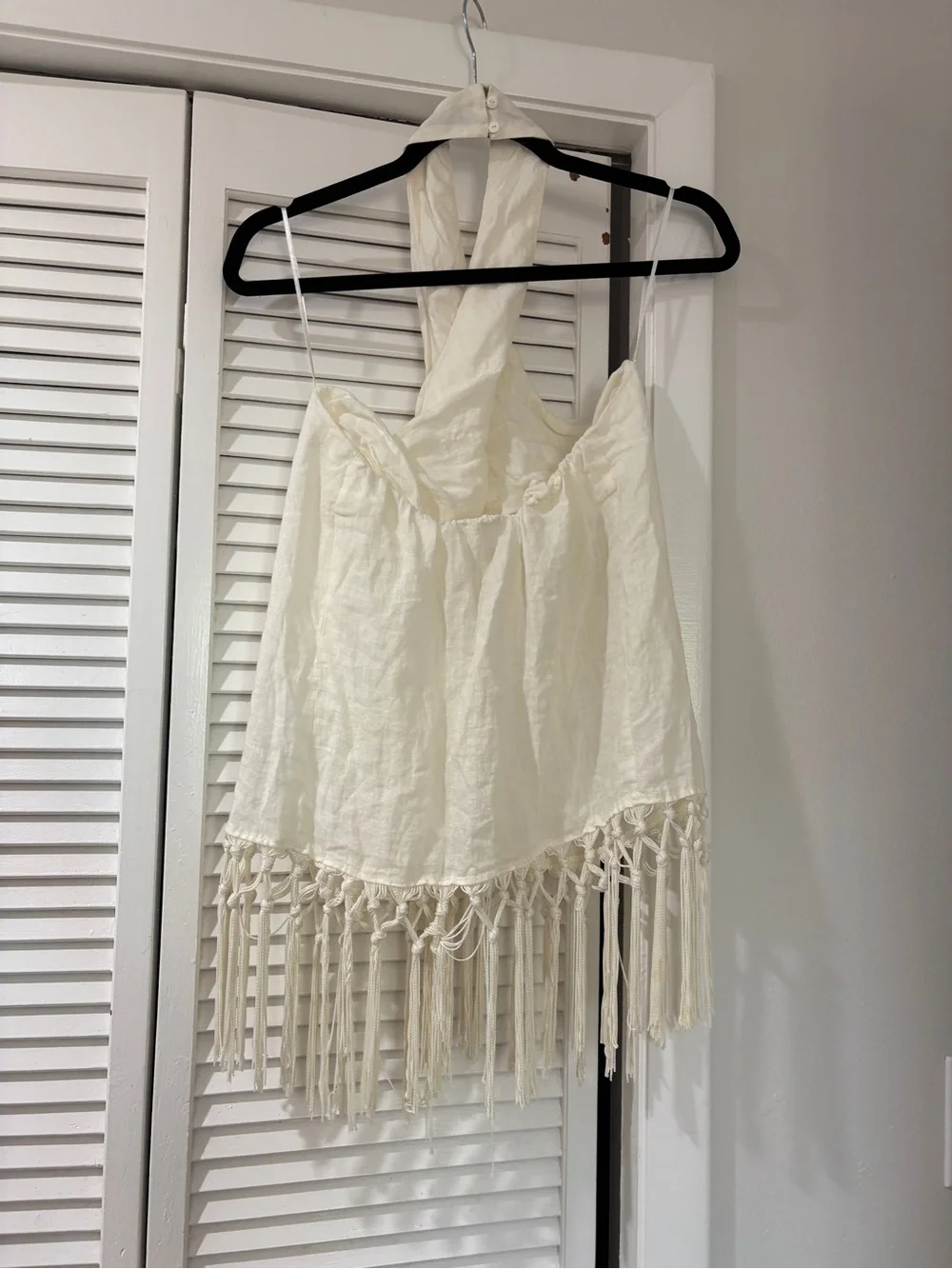 Zara 100% Linen White Halter Fringe Summer Top - Picture 11 of 11